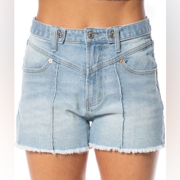 Juicy Couture V-Feont Raw Hem Denim Shorts - Picture 1 of 4